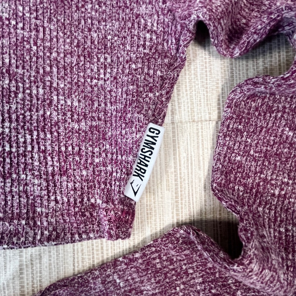 Gymshark Cropped Speckled Knit Hoodie Purple Long Sleeve Hooded Sweatshirt Women - Picture 3 of 6